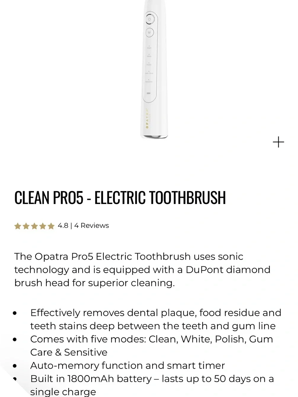 Opatra White Electric Toothbrush - Rechargeable Sonic Toothbrush